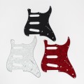 Group of 3 stratocaster pickguards - blak, white pearloid, red pearloid