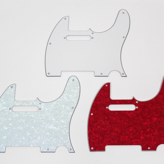 Fender Telecaster Pickguards; white, white pearloid, red pearloid